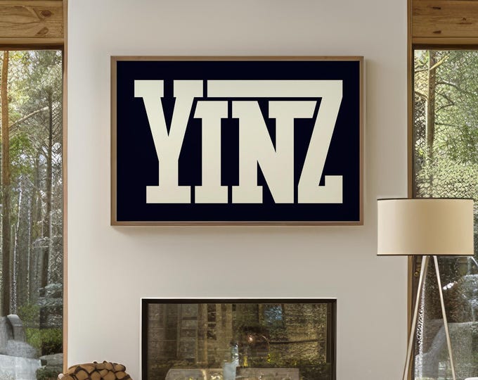 Yinz Canvas Sign, Bold Pittsburgh Pride Typography, Black and White Wall Art