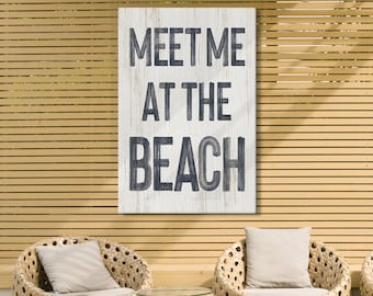 Decoración de casa de playa, letrero de playa vintage, decoración de pared costera, impresión en lienzo retro, arte de alquiler vacacional, tapiz azul marino blanco, regalo para mamá