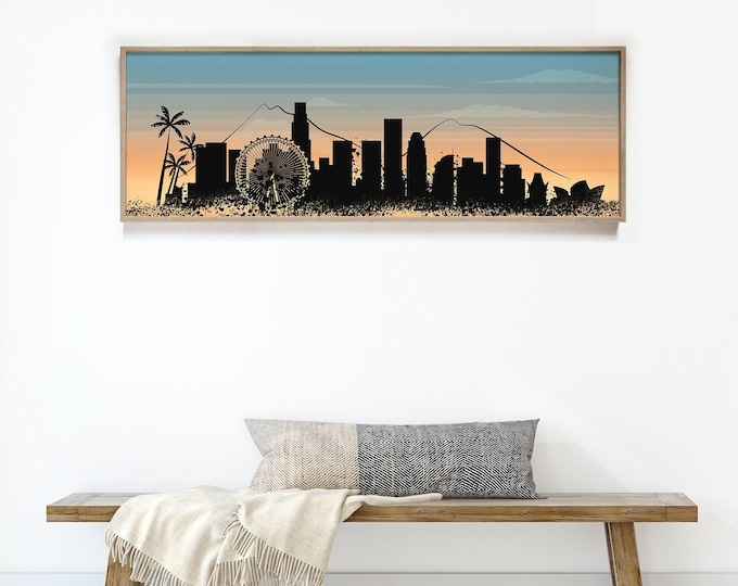 Retro LA City Skyline Sign, Framed Canvas (Multiple Sizes & Frames)