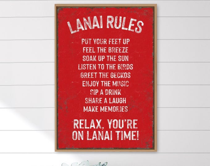 Lanai Rules Sign: Rustic Red Pool House Wall Art