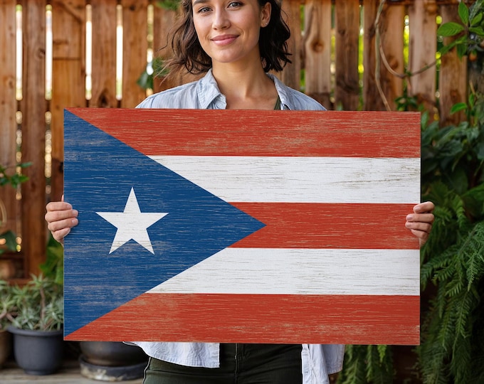 Puerto Rico Flag Poster - Rustic Vintage Style, Framed or Unframed