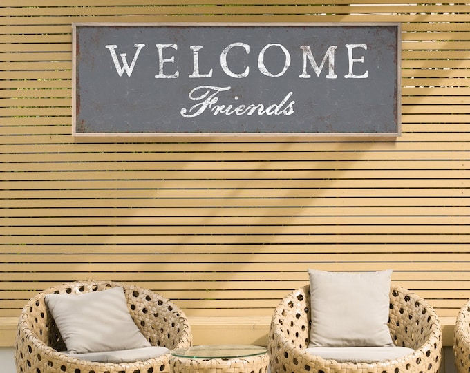 Farmhouse Welcome Sign Slate Gray (Extra Large Rustic Canvas)