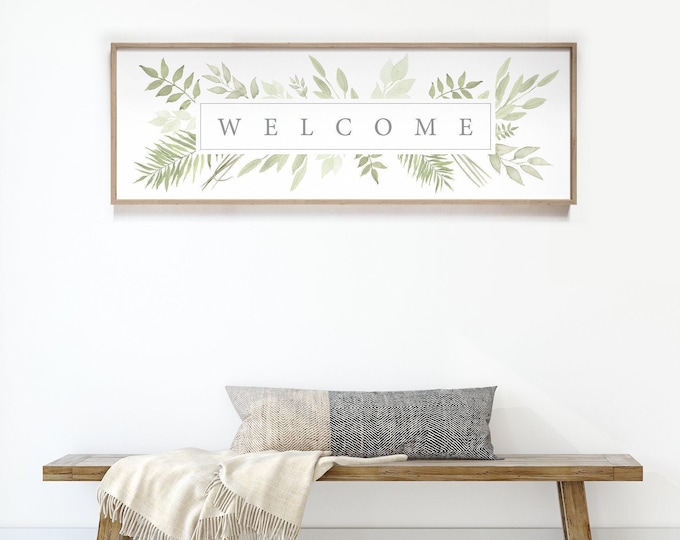 Modern Rustic Sign, Sage Green Fern Welcome Wall Art, Eucalyptus Entry Gift