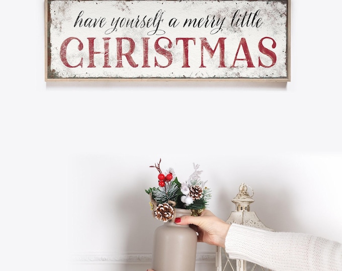 Have Yourself Art, a Merry Little Christmas in Charcoal Script and Red on Aged Cream