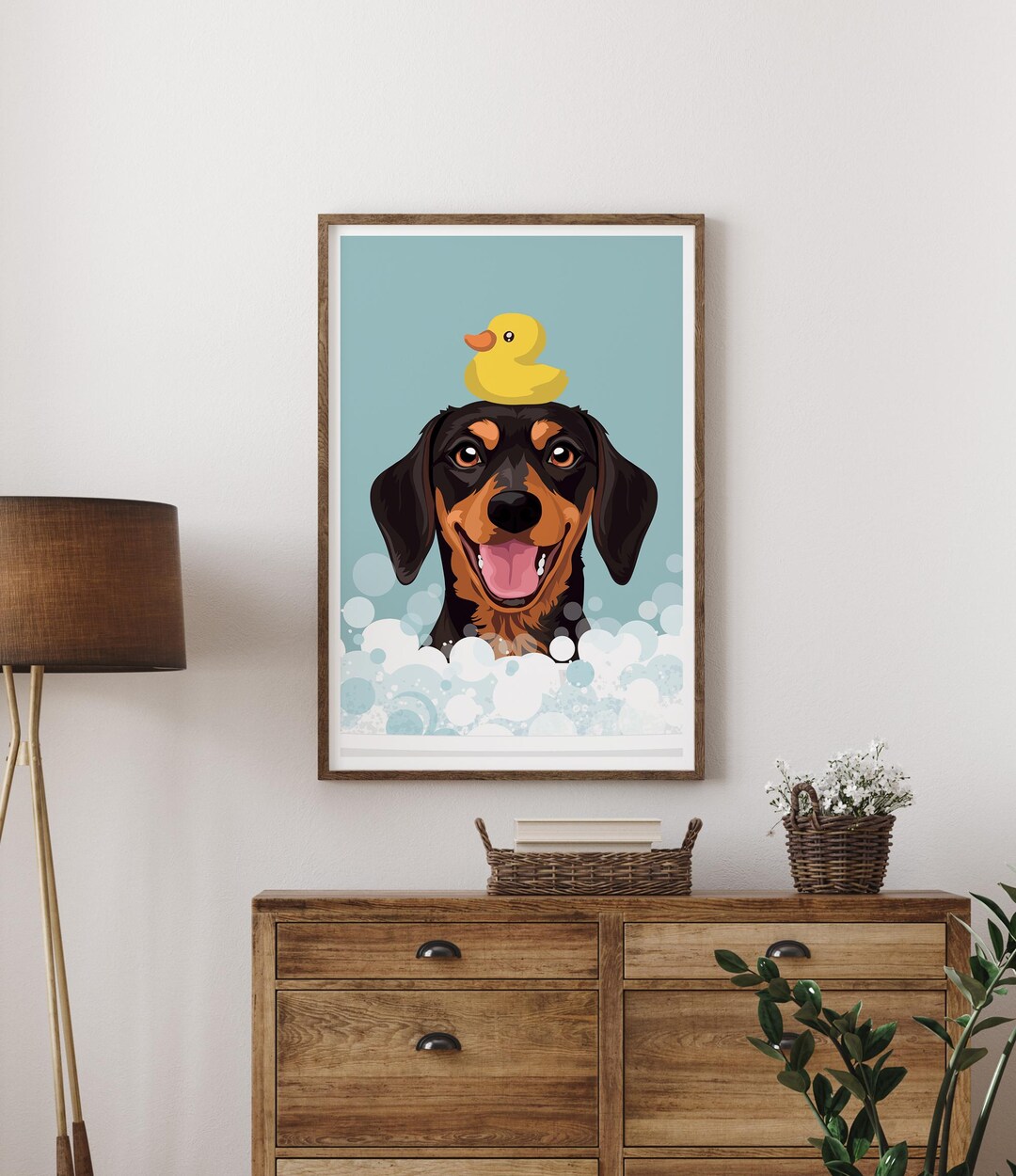 Dachshund Bubble Bath Sign, Blue Gray Bathroom Wall Art, Funny Dog ...