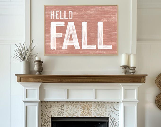 Hello Fall Canvas Print, Coral Fall Decor, Extra Large Fall Wall Decor, Rustic Fall Decor for Wall, Seasonal Wall Art, Extra Large Fall Sign