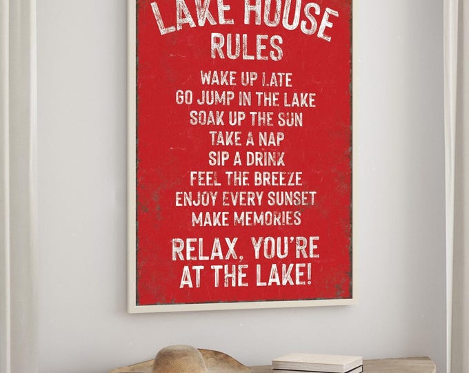 Crimson Lake Sign, House Rules Wall Art, Cozy Cabin Gift for Boaters