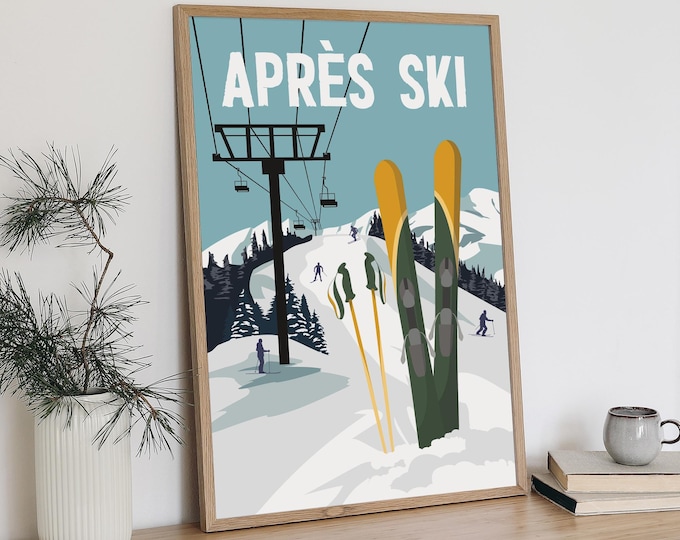 Vintage Apres Ski Sign: Green Retro Lodge Wall Art