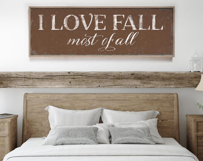 Fall Home Gift, I Love Sign, Brown and Walnut Autumn Wall Art