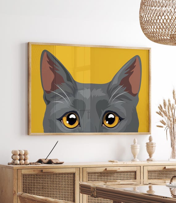 Peekaboo Cat Canvas, Pop Art Cat Poster, Colorful Print, Large