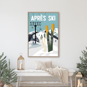 Vintage Apres Ski Schild, Ski Hütte Wand Kunst, Retro Hütte Dekor, Gemütlicher Winter Rückzug, Leichte Leinwand oder Aluminium Outdoor Druck