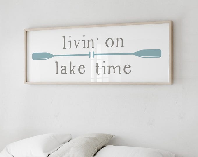 Birthday Gift, Livin on Lake Time Sign, Slate Blue Oars Minimalist Wall Art