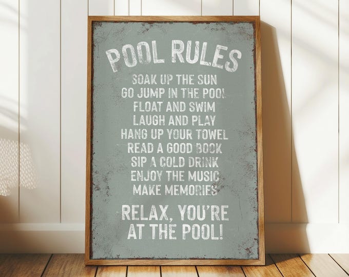 Vintage Pool Rules Sign in Sage Green, Retro Inspired Wall Decor, Multiple Sizes Materials Available, Vacation Rental Decor, Sage Home Decor