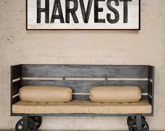 Harvest Sign in White, faux weathered wood, seasonal wall art, harvest wall decorations, vintage farmhouse, long horizontal wall art