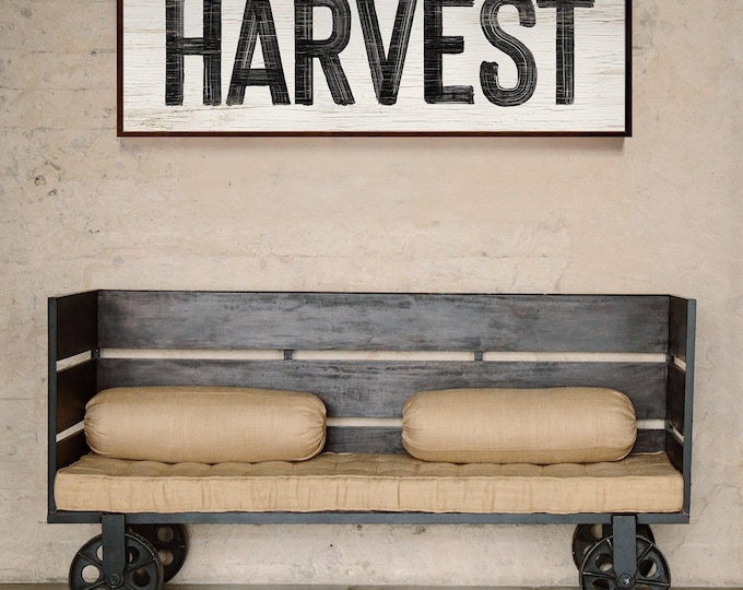 Harvest Sign in White, faux weathered wood, seasonal wall art, harvest wall decorations, vintage farmhouse, long horizontal wall art