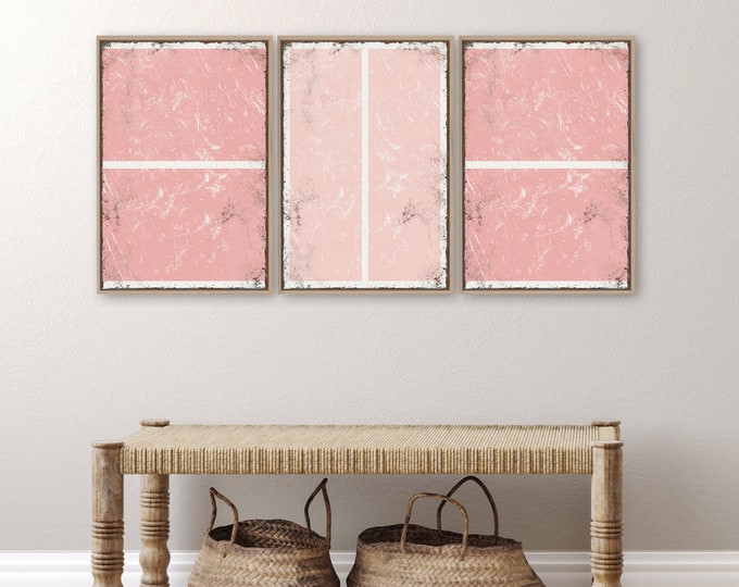 Triptych PICKLEBALL Wall Art,  3 Piece Framed Set, Pickleball Gifts, Sports-themed decor, Modern Farmhouse, Quad Blush Pink Tones