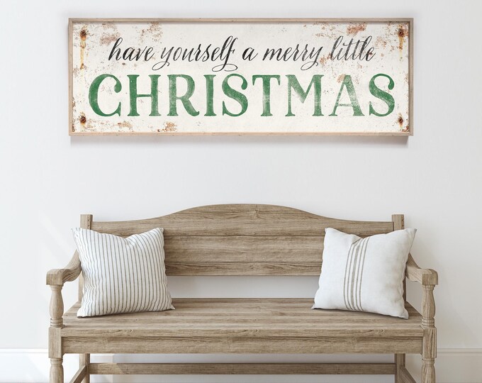 Long Horizontal "Have Yourself a Merry Little Christmas" Sign, Antique Rusted Screws, Seasonal Wall Art, CHRISTMAS HOME DECOR, Xmas wall art