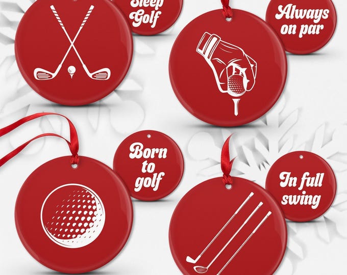 Golf Tree Ornaments, Holiday Ceramic and Metal, Christmas Golf Gift