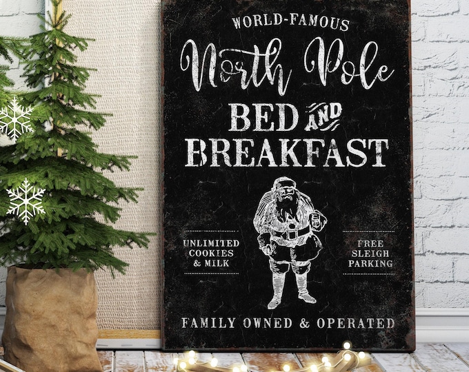 North Pole Bed and Breakfast Sign, Nostalgic Christmas Farmhouse Decor