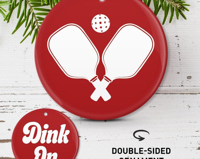 Pickleball Porcelain Paddle Ornament, Double Sided Holiday Colors, Christmas Gift