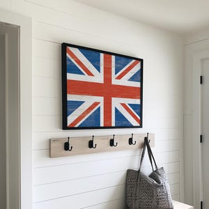 Union Jack Flag Poster, British Flag Wall Art, UK Flag, Framed Flag Canvas, Vintage Union Flag Sign, Weathered Wood Canvas Print