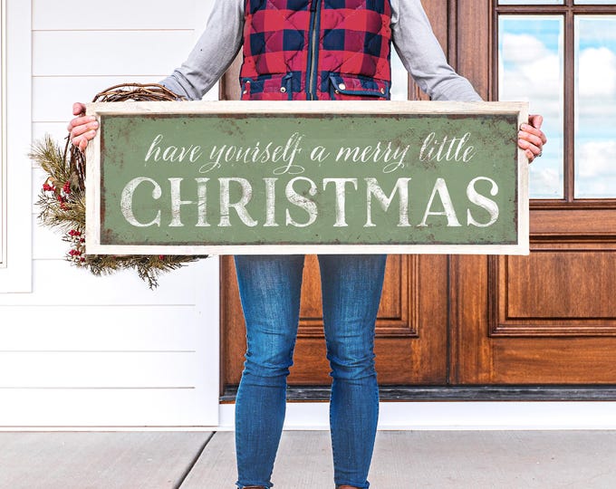 Long Horizontal "Have Yourself a Merry Little Christmas" Sign in Seagrass Green, Holiday Wall Decor, Holiday wall art, CHRISTMAS HOME DECOR