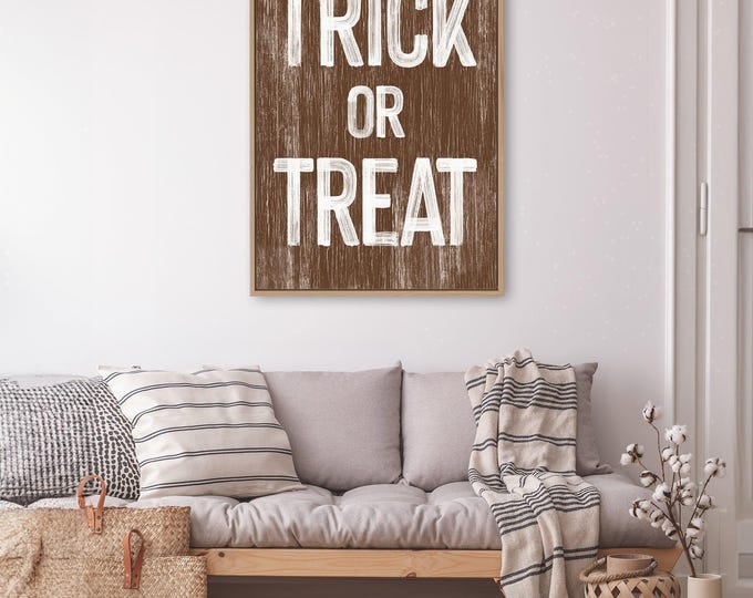 Halloween Wall Sign, Trick Or Treat Art, Brown and Walnut Weathered Decor