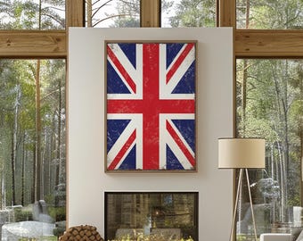 Vintage British Flag Farmhouse Sign, Framed Canvas Art, Black Wall Decor