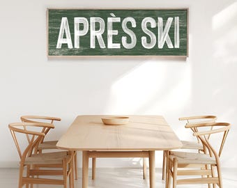 Winter Wall Art, Ski Lodge Decor, Vintage Style Sign, Rustic Faux Wood Print, Apres Ski Cabin Decoration, Horizontal Wall Hanging