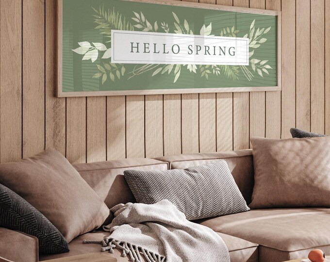 Abstract Floral Sign, Hello Hello Spring, Sage Green Floral Decor