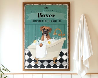 Vintage Charm Decor, Boxer Soap And Bubble Bath Wall Art, Dog Lover Gift