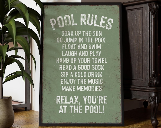 Pool Rules Soak Up The Sun, Sage Green Black Frame Wall Art, Host Gift