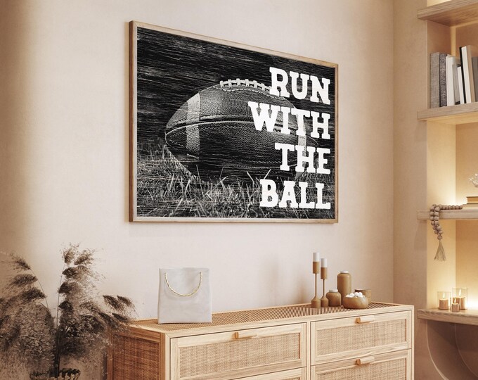 Sunday Football Sign: Vintage Style Run with the Ball Art