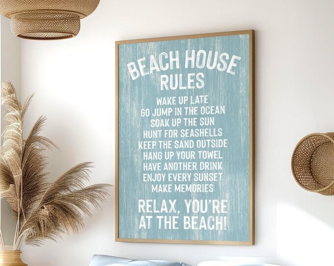 Beach House Wall Art, Driftwood Sign, Blue Beach Decor, Coastal Canvas Print, Vacation Rental Decoration, Outdoor Patio Wall Hanging