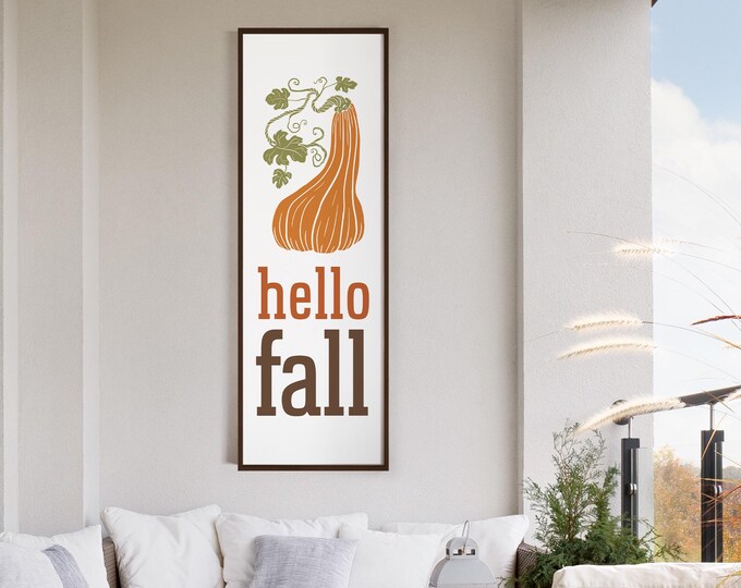 Large Hello Fall Porch Sign, Seasonal Fall Wall Art, Tall Outdoor Fall Sign, Rustic Fall Decor, Halloween Patio Sign, Harvest Decor 09