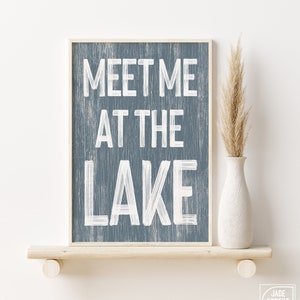 Vintage Meet Me at the Lake Sign in Harbor, Retro Canvas Print for Lake House Decor, Unique Lake Gift for Mothers Day, Gift for Lake Lovers