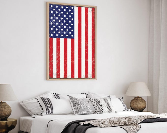 Vintage American Flag Poster, Distressed Military Gift Print