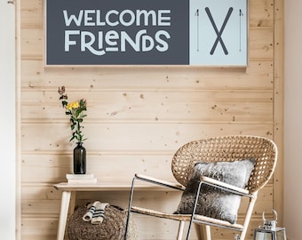 Welcome Sign: Vintage Farmhouse Style (Blue White, Multiple Sizes)