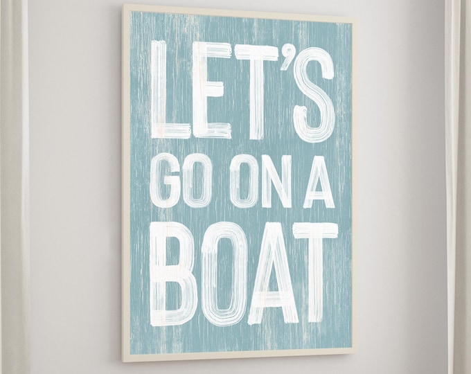 Coastal Boat Sign - Blue and White Rustic Beach Decor