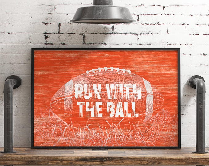Orange Football Canvas Print: Rustic Game Day Wall Art