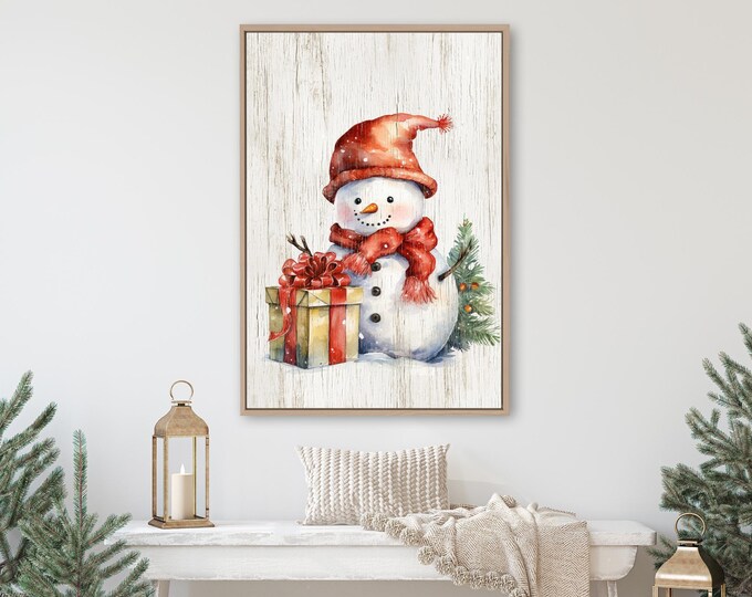 Snowman Family Watercolor Print, Whimsical Winter Farmhouse Wall Art