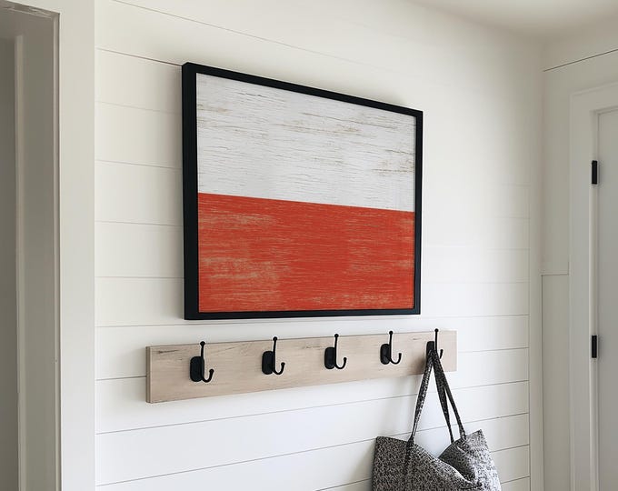 Polish Flag Art, Vintage Distressed Heritage Print in Black Frame