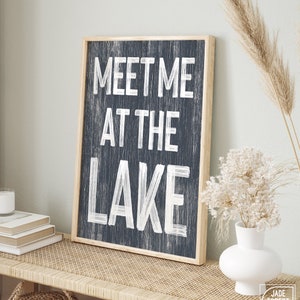 Meet Me at the Lake Poster, Hale Navy, Vintage Lake Poster Print, Retro Lake House Decor, Lake Gift for Her, Fun Lake Signs, Navy and White