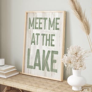 Retro Lake Sign, Vintage Lake Decor, Cabin Wall Art, Seagrass on White Canvas, Painted Words, Lake House Gift for Mom, Large Outdoor Print
