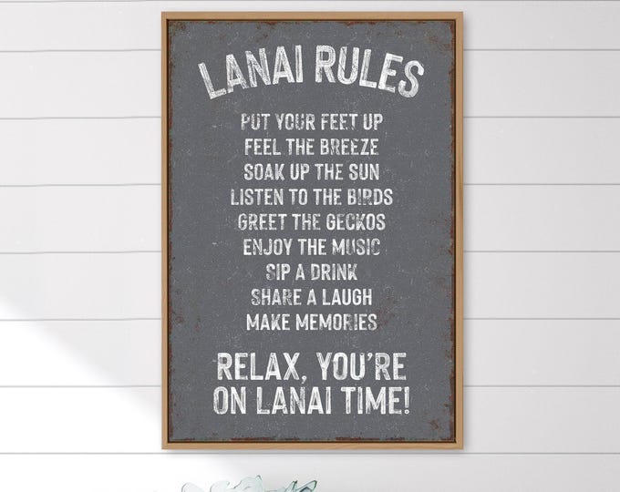 Lanai Rules Put Your Feet Up Feel The Breeze, Charcoal Gray Poolside Wall Art