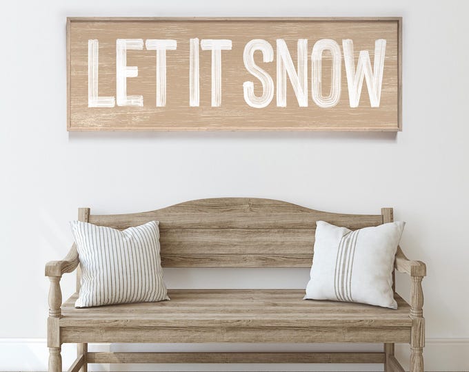 Vintage Let It Snow Sign in Latte, Beige Winter Decor, Canvas Paper or Aluminum, Multiple Sizes and Frame Options Available
