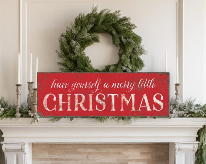 Long Horizontal "Have Yourself a Merry Little Christmas" Sign in bright red, Holiday Wall Decor, Holiday wall art, CHRISTMAS HOME DECOR