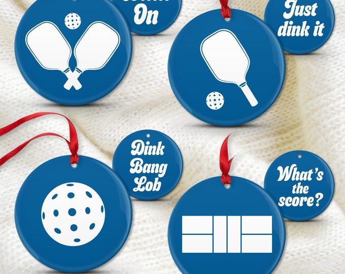 Pickleball Holiday Ornaments, Ceramic and Metal Gift for Pickleball Mom