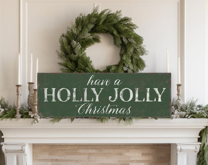 Holly Jolly Print, Christmas Carol Lyric Sign in Cream White on Forest Green