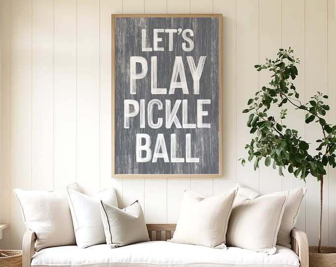 Gray Pickleball Poster, Lets Play Pickleball Sign in Slate, Pickleball Canvas Print, Pickleball Wall Decor, Make Great Pickleball Gifts